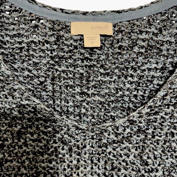 J. JILL Pure Jill V Neck Cotton Elliptical Hem Tunic Sweater Blue Soft Knit - Picture 7 of 9